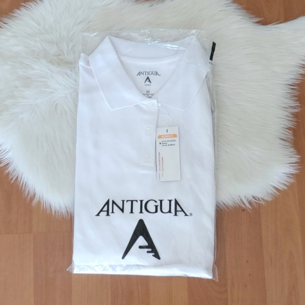 NWT Antiqua white button short sleeve polo shirt sz medium